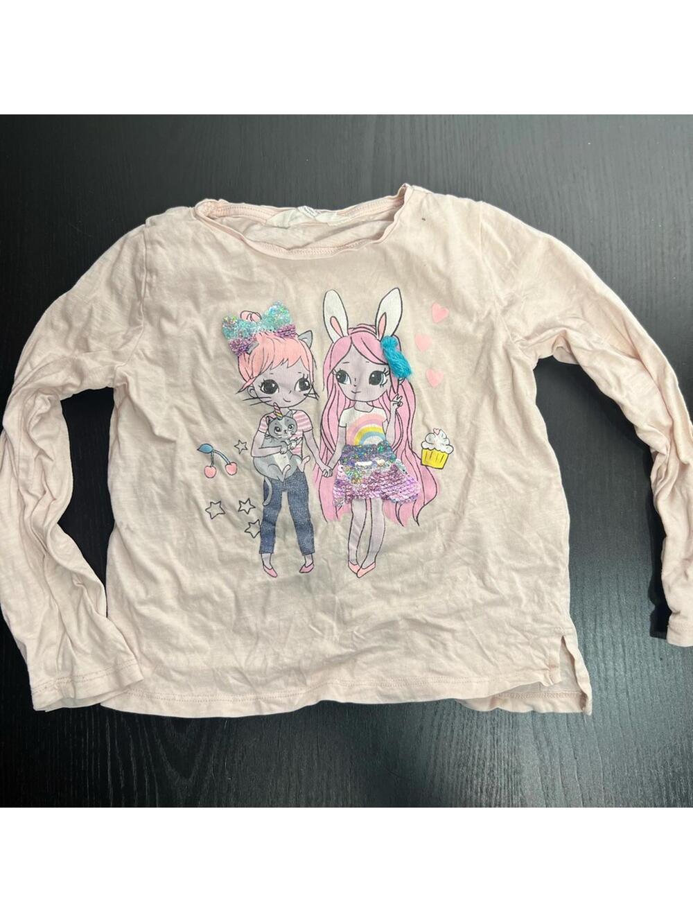 H&M Pink Long Sleeve Tee with Cartoon Graphic